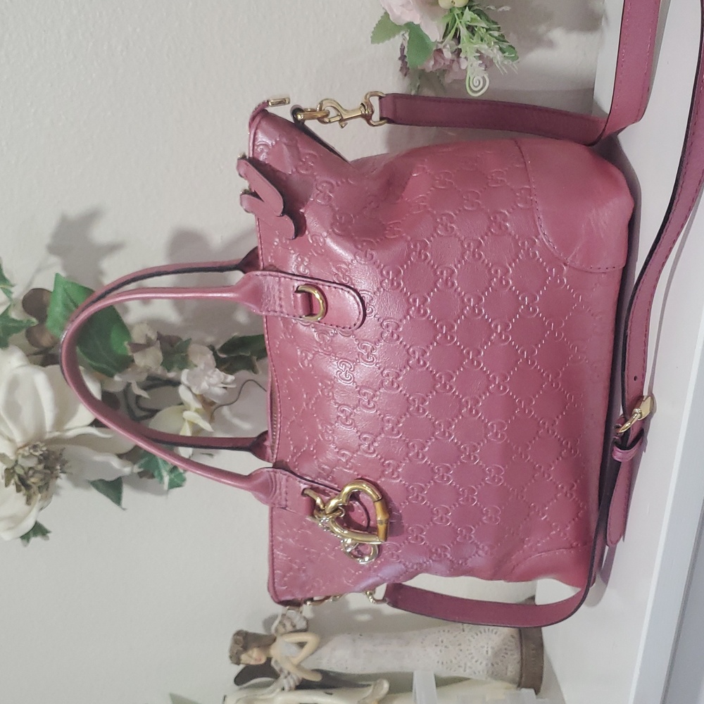 🇮🇹Gucci Guccissima Metallic Soft Heart Bit Leather Tote Bag In"Fresia Rose"💓 - Picture 5 of 17